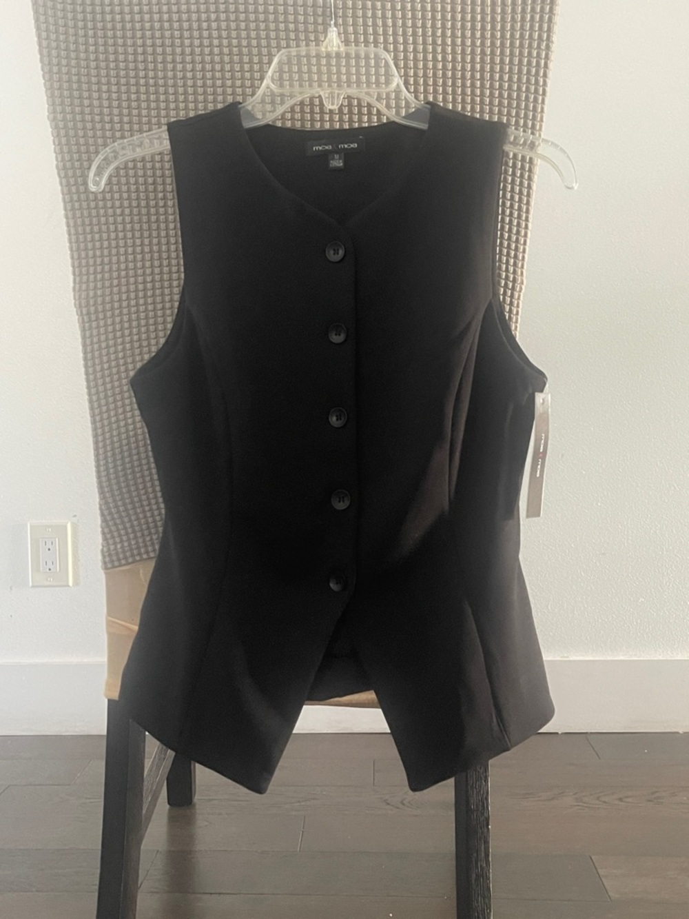 Black button front vest